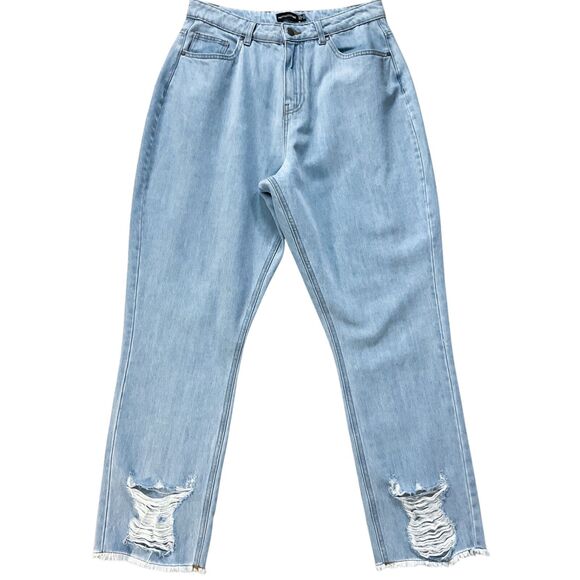 PrettyLittleThing Womens Jeans size 10 Light Wash 100% Cotton Straight x30" insm - Picture 1 of 10